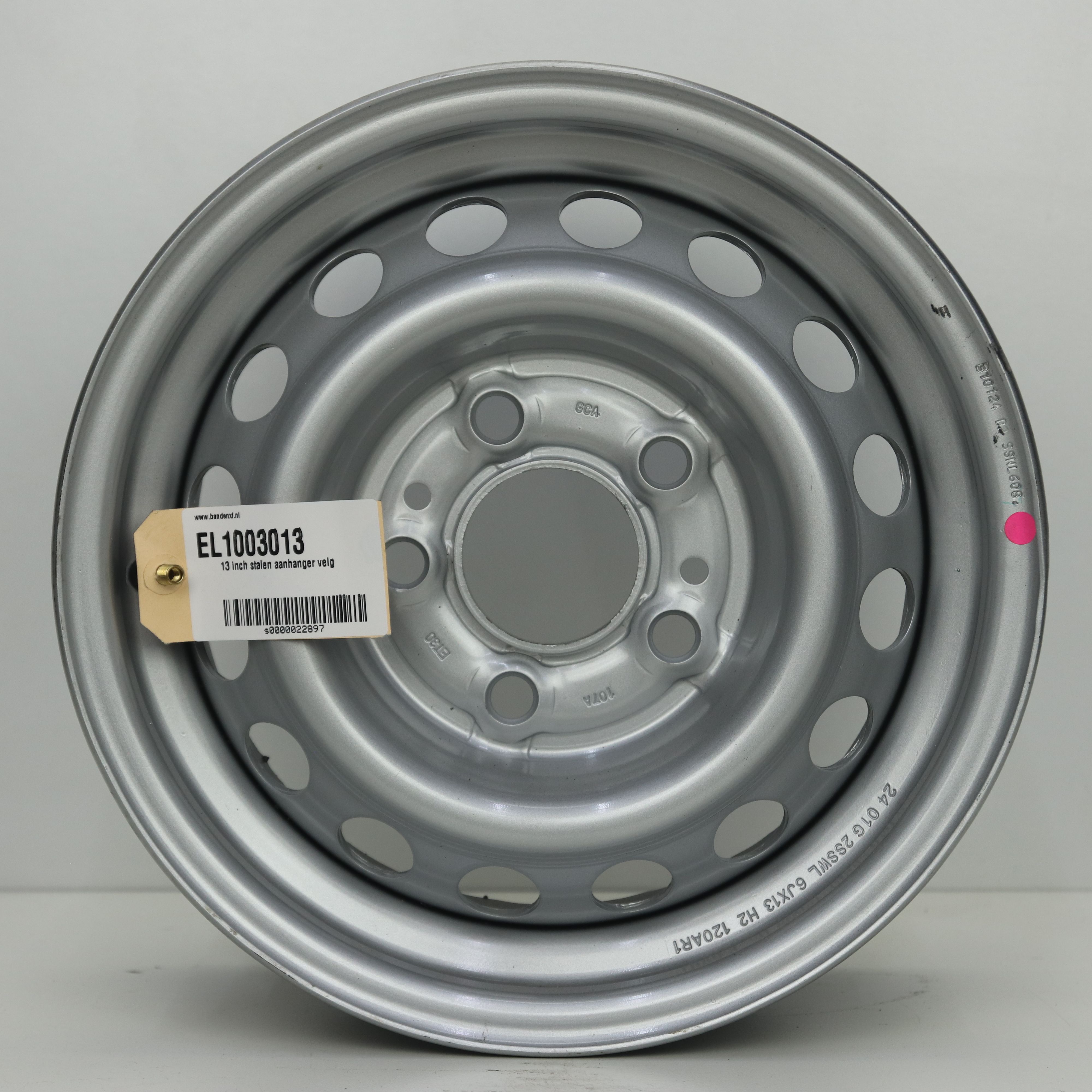 EL1003013 13 inch stalen aanhanger velg 6.00X13 5X112 ET30.0 NB66.50 Zilver