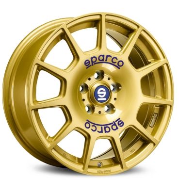 Sparco TERRA 7.50X17 5X100 ET48.0 NB63.30 PS-Ring RACE GOLD + BLUE LETTERING